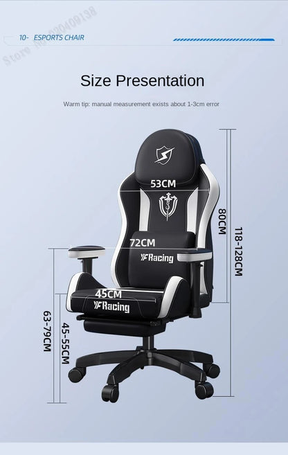 Ergonomic Gaming Chair with Latex Seat Cushion, Adjustable Backrest, Dual Headrest, 4D Pneumatic Lift, Office Computer Chair