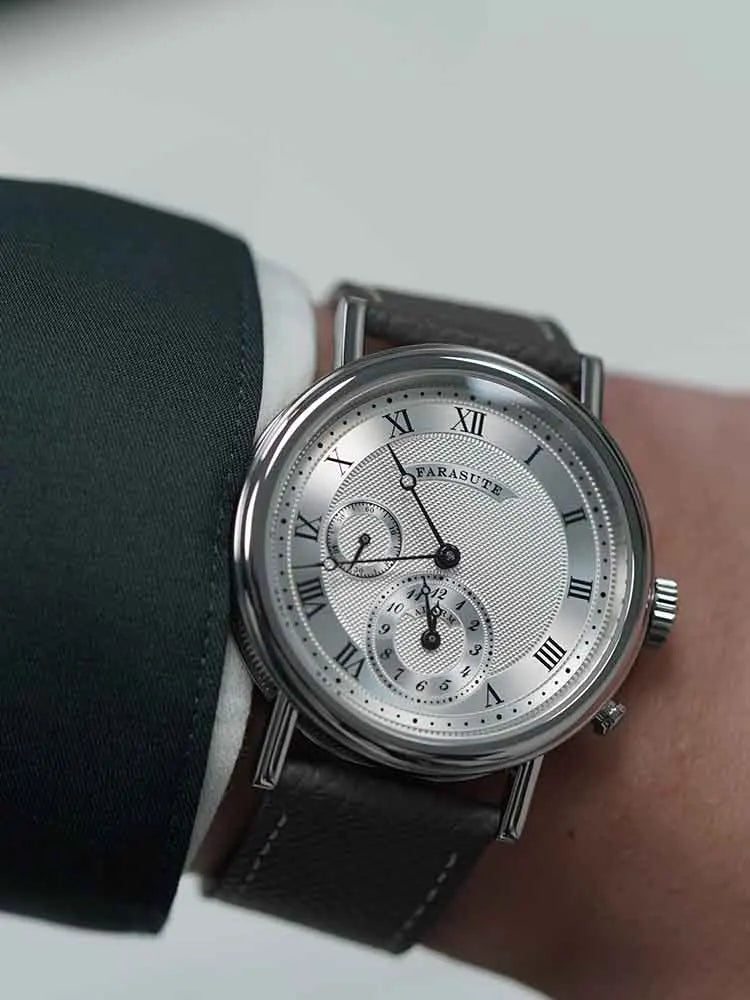 FARASUTE Retro Luxury Alarm Clock Quartz Watch Men Waterproof Night Light Wristwatch Casual Sapphire Stainless Steel Male Watch