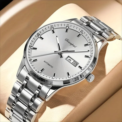 Relógio mecânico automático para homem Dianpai – Modelo de luxo, mostrador luminescente, design clássico e minimalista, em aço inoxidável, estanque, com calendário e indicação do dia da semana
