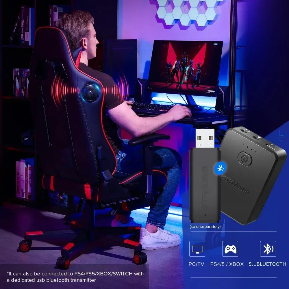 Ergonomic Gaming Chair with Footrest, Bluetooth Speakers, Reclining Computer Desk Chair, Adjustable Height Video Game Chair for Office