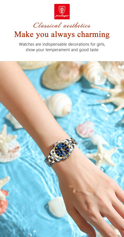 POEDAGAR Top Luxury Watches For Women Stainless Steel Week Date Woman Wristwatch Luminous Waterproof Fashion Quartz Ladies Watch