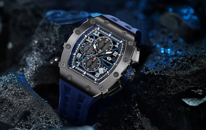 TSAR BOMBA Watch for Men Luxury Brand Tonneau Design Waterproof Clock Stainless Steel Wristwatch Fashion Rectangle Mens Watch