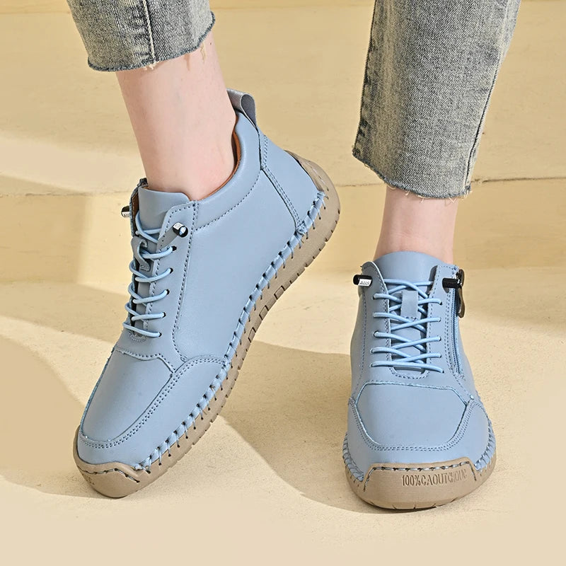 Femmes à la main en cuir chaussures décontractées mode femmes bottines en plein air antidérapant chaussures pour femmes Style britannique rétro femmes bottes