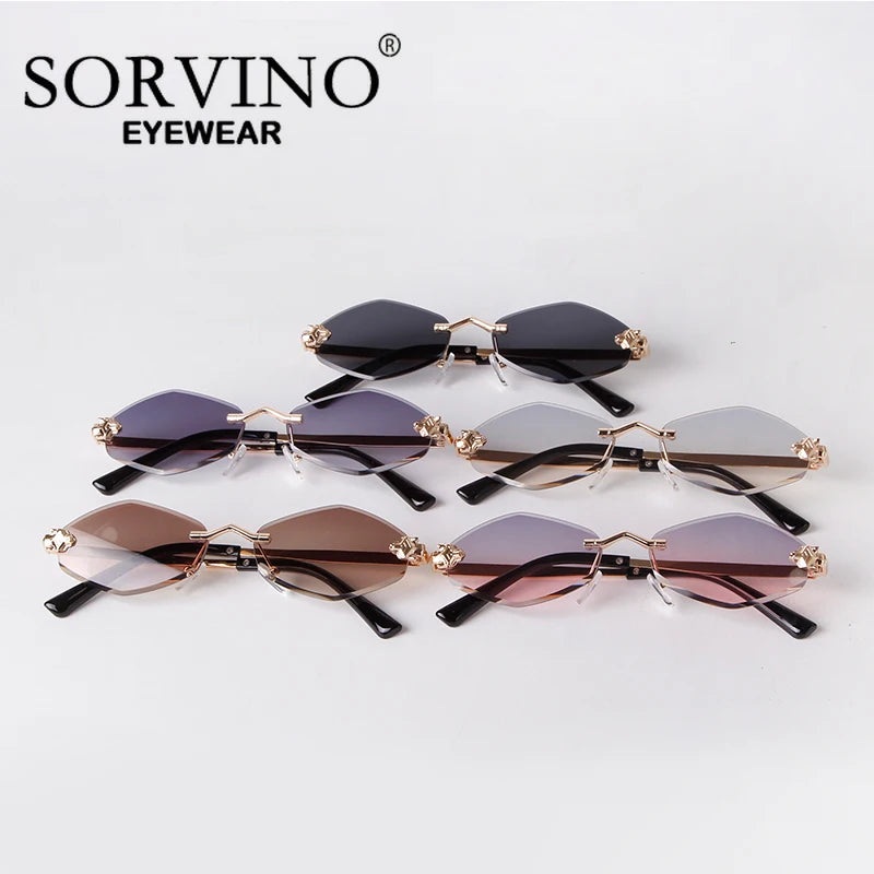 SORVINO 2024 Women Luxury Brand Designer Sunglasses New Polygonal Small Rimless Rhombus Sun Glasses Female Retro Eyewear