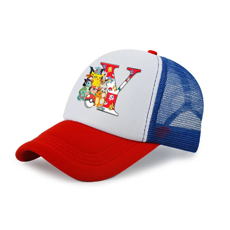 Cartoon Pokemons Kids Baseball Cap Pikachus Letter A-Z Boy Girl Sun-proof Sunhat Children Peak Cap Summer Trucker Dad Hat