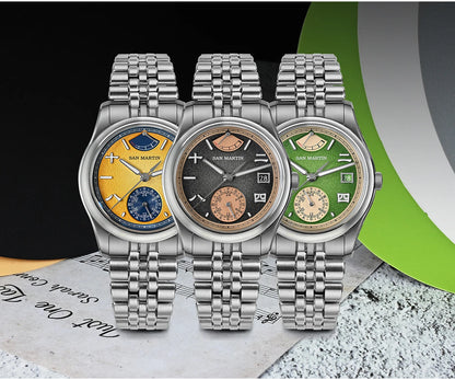 San Martin 39mm Miyota 9132 Power Reserve Display Men Luxury Sport Watch Automatic Mechanical Waterproof Original Design SN0144