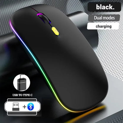 Mouse wireless ricaricabile a doppia modalità Bluetooth compatibile e 2.4G USB per computer, laptop, iPad, tablet e notebook, mouse da gaming