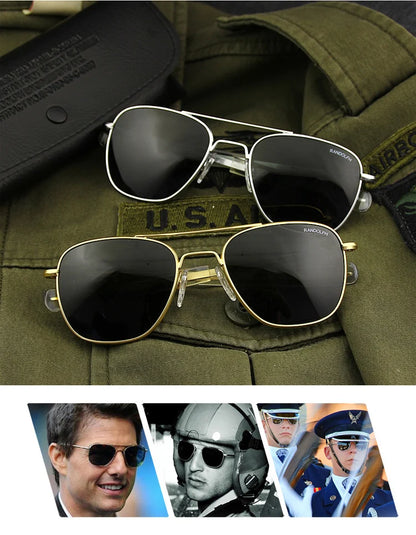 RE Sunglasses Man American Army Military Aviation Pilot Sun Glasses Glass Lens Woman Luxury Brand Vintage Metal Titanium Frame