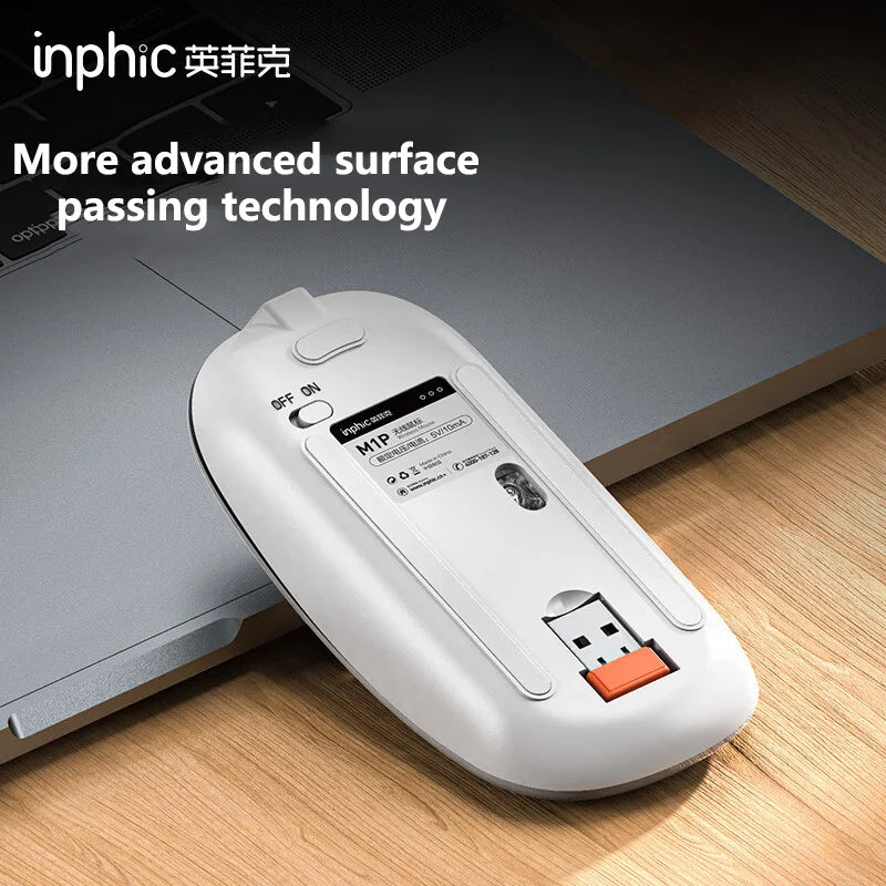 Mouse Wireless Silenzioso da Ufficio Inphic M1P Ultra-Sottile Portatile con Interfaccia USB, Indicatore Batteria e Ricarica TYPE-C