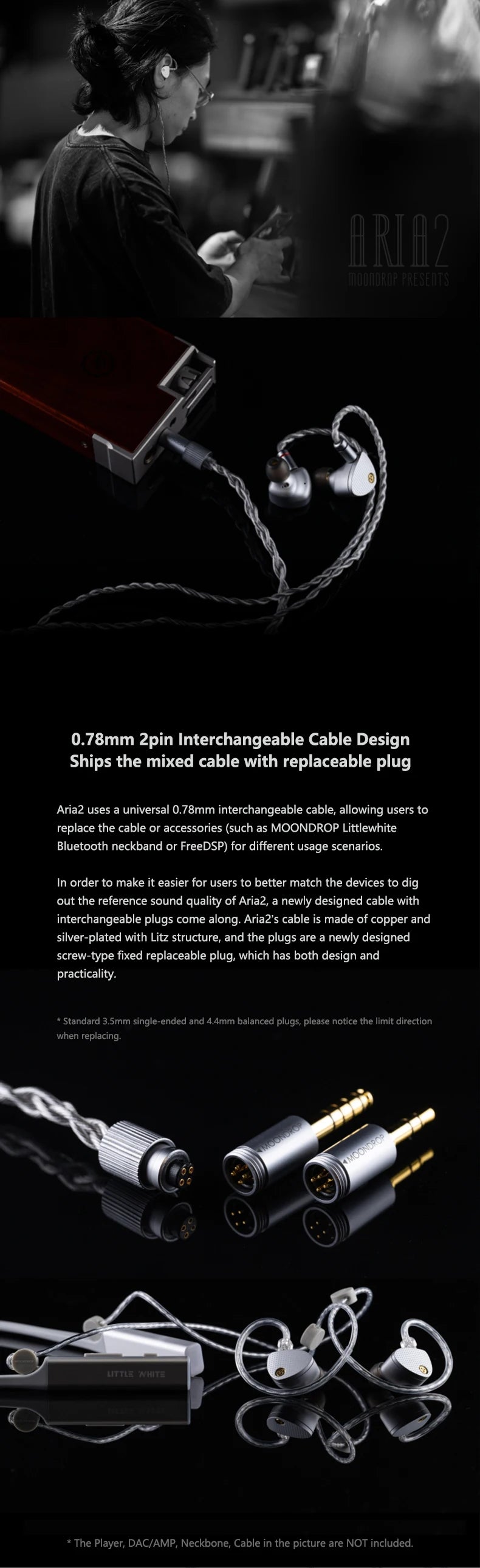 MOONDROP ARIA 2 Earphones High Performance IEMs Earbuds with Detachable Cable 0.78mm 2pin 3.5/4.4mm plug ARIA2 Earphone