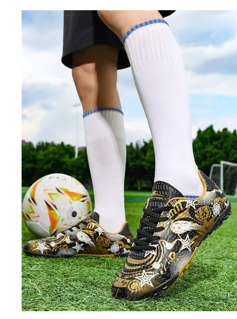 Chaussures de football pour étudiants, chaussures de sport, terrain de société, chaussures de football pour garçons, futsal, baskets rapides d'intérieur, crampons originaux pour la cheville, chaussures de football