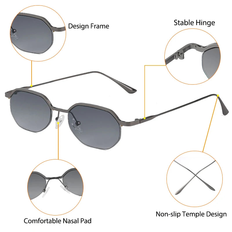 Caterside New Retro Small Frame Sunglasses Men's Polygonal Lenses Sun Glasses Women Business Travel Party Eyewear Summer Style
