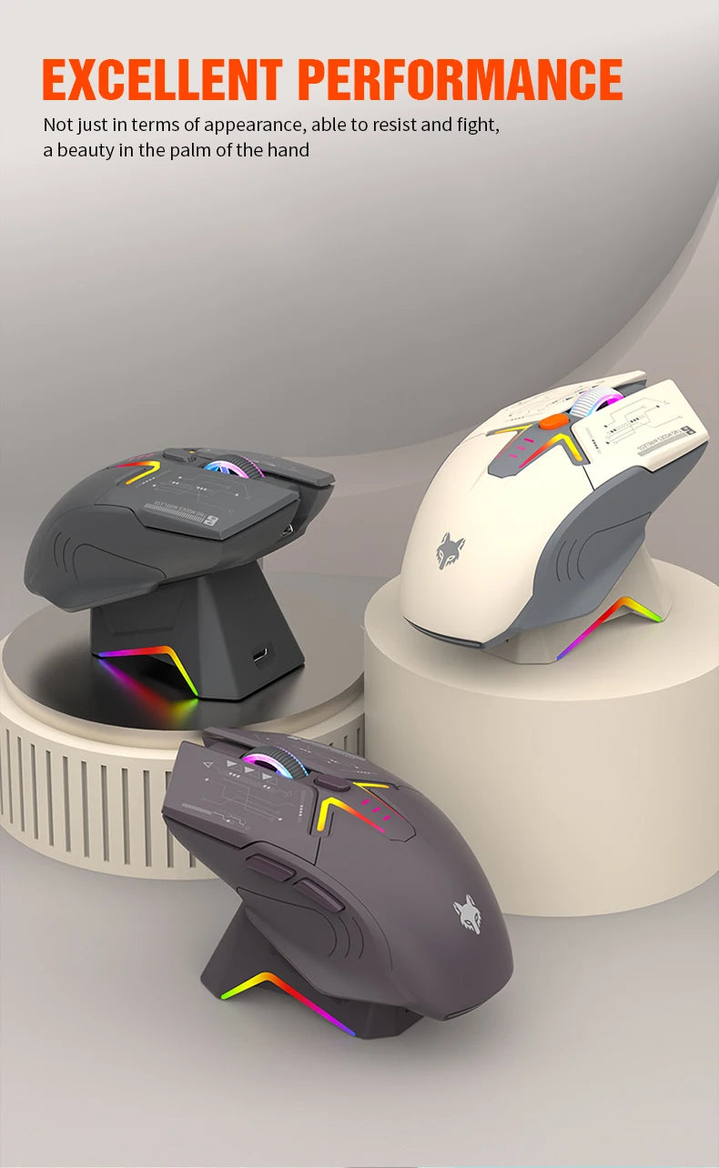 Mouse wireless Bluetooth dual-mode XUNSVFOX H2 con effetti di illuminazione RGB, per laptop, gaming e ufficio, ricarica magnetica