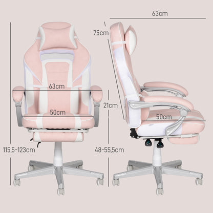 Pink Gaming Chair with Footrest, Adjustable, Headrest & Lumbar Pillow, 360° Swivel, High Back, Faux Leather, Max Load 120kg