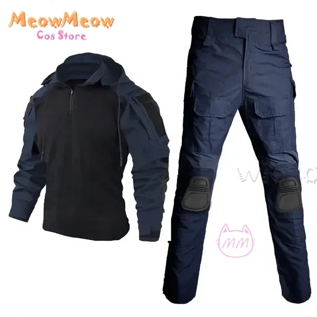 Call of Duty Ghost Cosplay Tactical Suit Combat Camo Uniform Black Blue Military Training Game Style Coat Halloween Party Outfit