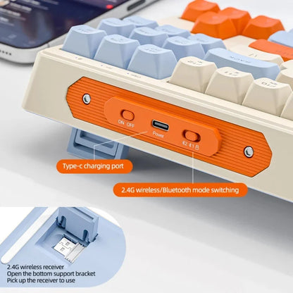 Teclado Gaming Sem Fios Free Wolf M87 75% - Switches Silenciosos, Retroiluminação Rainbow, BT/2.4G, Teclas PBT em Degradé, Design Compacto