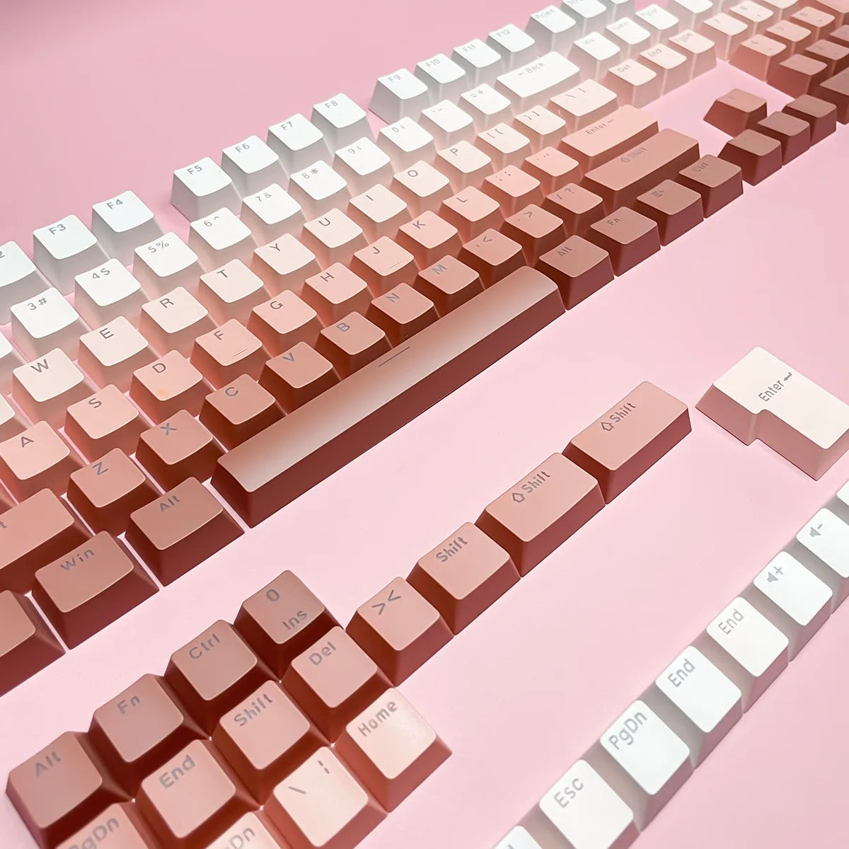 Teclas gamer RGB con retroiluminación degradada para teclado mecánico con interruptores MX, perfil OEM, PBT, blanco y azul, distribución ISO, teclas DIY