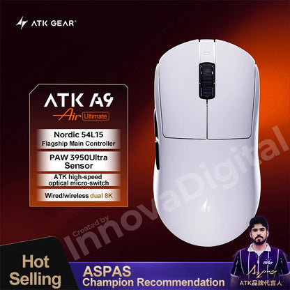 ATK Dragonfly A9 Ultimate brezžična gaming miška A9 Air PAW3950, ultralahka ergonomska e-športna miška za igričarje FPS CSGO A9 Ultra