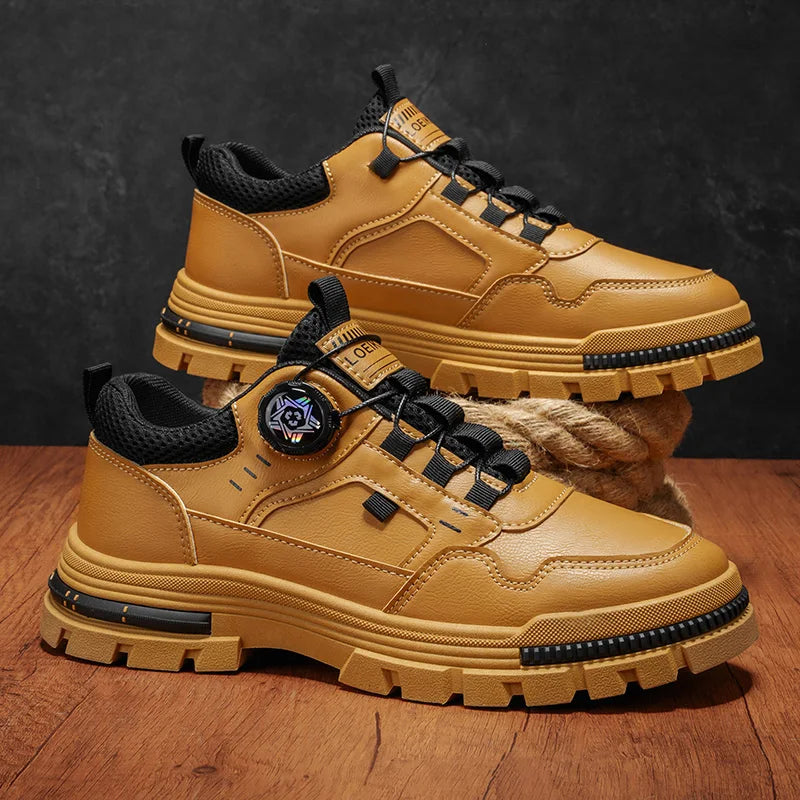 Men's Workwear Rotary Buckle Sneakers - Thick Sole Non-Slip Outdoor Shoes, Fashion Chunky Platform Walking Shoes for Men