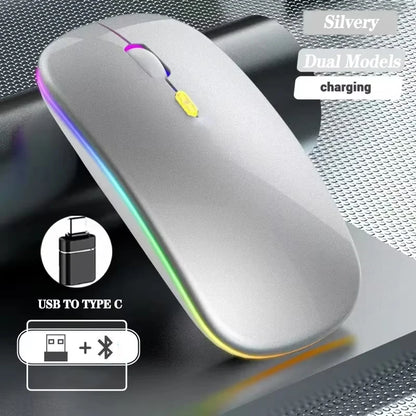 Mouse wireless ricaricabile a doppia modalità Bluetooth compatibile e 2.4G USB per computer, laptop, iPad, tablet e notebook, mouse da gaming