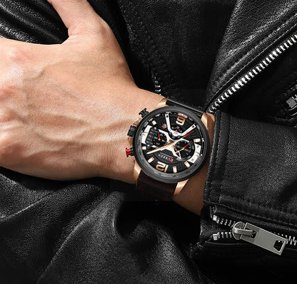 CURREN 8329 Men’s Watch – Casual sporty style, military-inspired design, leather strap, trendy chronograph, luxury watch from a leading brand