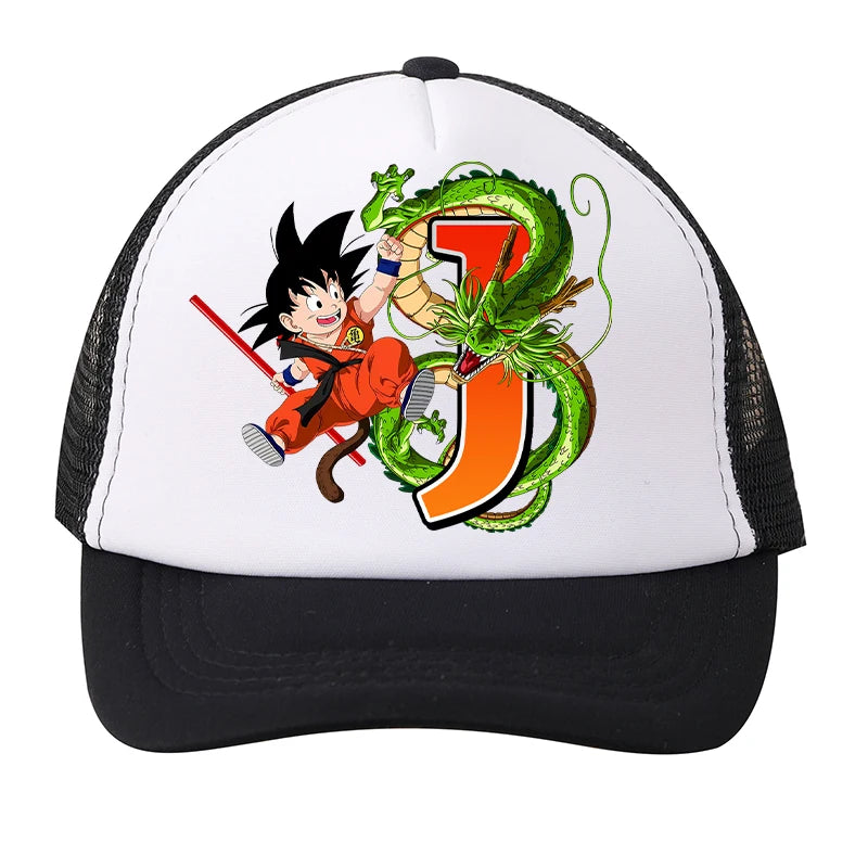 Czapki baseballowe z siateczki Dragon Ball z motywem kreskówkowym Son Goku z literami – czapki sportowe dla dorosłych i dzieci, anime, letnie, na świeżym powietrzu, z daszkiem chroniącym przed słońcem, prezent, nowe
