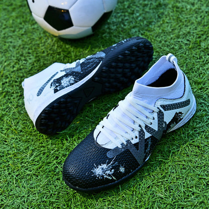 TF Turf Soccer Shoes PU Fabric Breathable Upper Rubber Sole Wear-Resistant Anti-Slip Men Women Kids Youth Training Sneakers