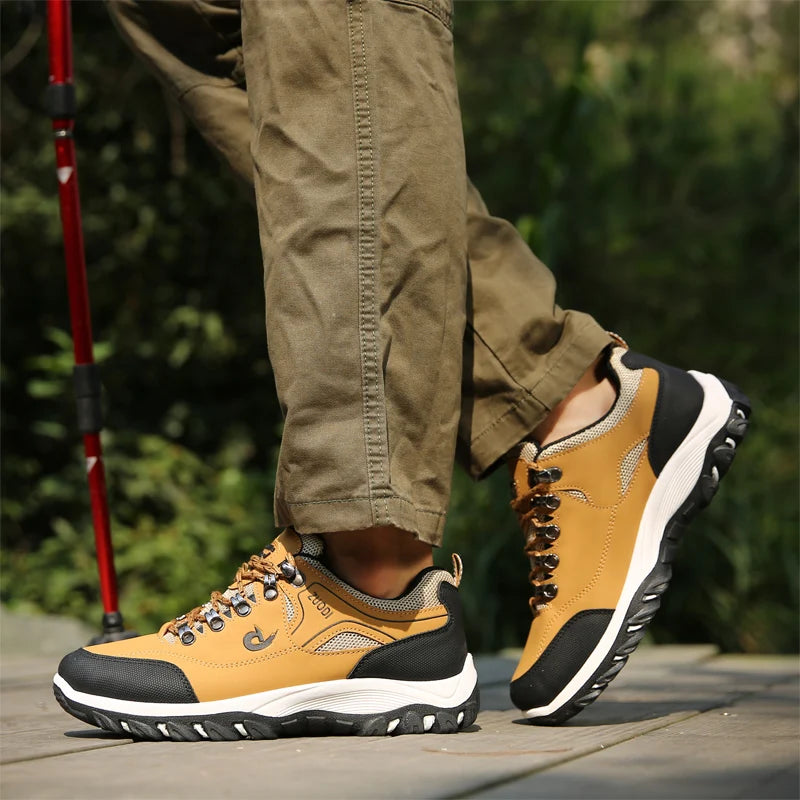 Sapatos casuais em pele para homem, ténis leves de caminhada para primavera, outono e inverno