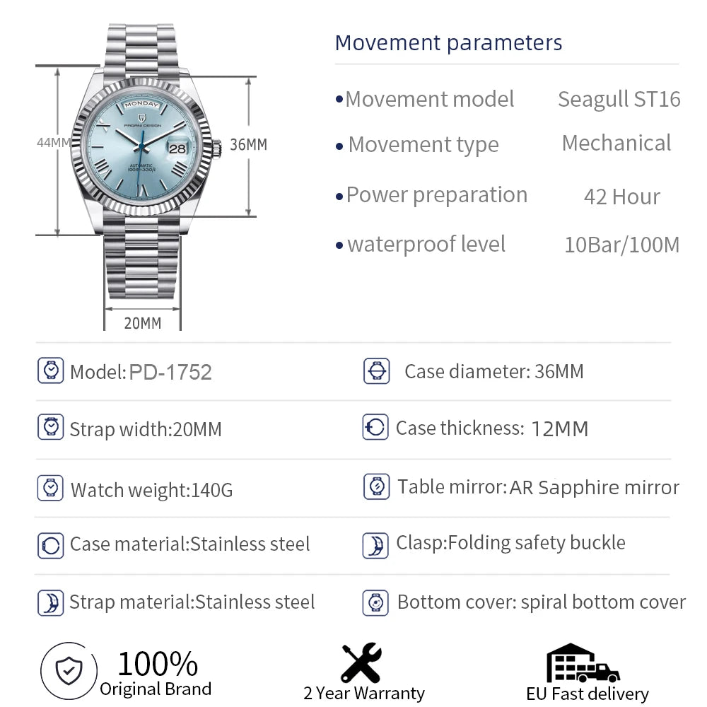 PAGANI DESIGN 2026 New DD36 Men's Watches Top Brand Luxury Mechanical Automatic Watch Men AR Sapphire Wristwatch Men 10Bar ST16