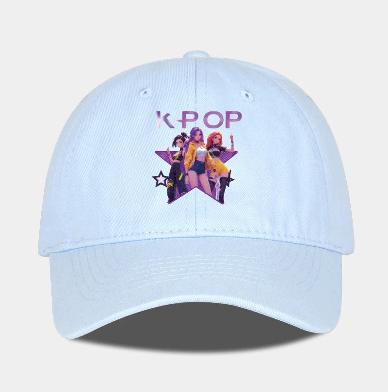 Boné de Baseball K-POP com Aba Curva Suave e Estampa de Grupo Feminino Cartoon - Unissexo, Casual, Retro e Ajustável - Chapéu de Sol Y2K