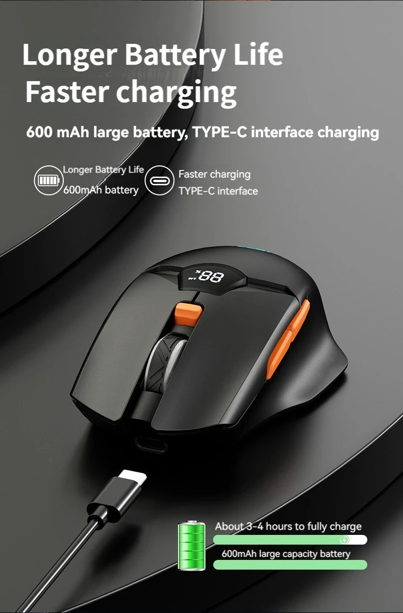 Ratón inalámbrico Bluetooth 2.4G con pantalla de visualización, batería de gran capacidad de 600mAh y botones de tono luminoso para gaming y oficina