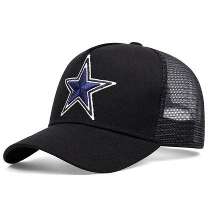 Simple symbol five-pointed star Embroidery outdoors  baseball cap Summer breathability Hip hop mesh cap trucker hat