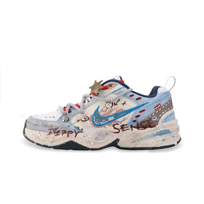 Персонализирани маратонки Nike Air Monarch 4 Drippy Officer Bunny American Retro – изящни, ръчно рисувани, ниски, унисекс маратонки за бягане