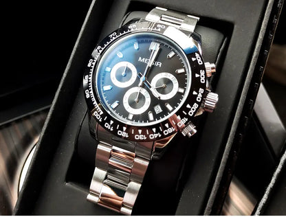 MEGIR men’s watch, luxury brand, quartz sports watch, stainless steel bracelet, water-resistant, chronograph, wristwatch