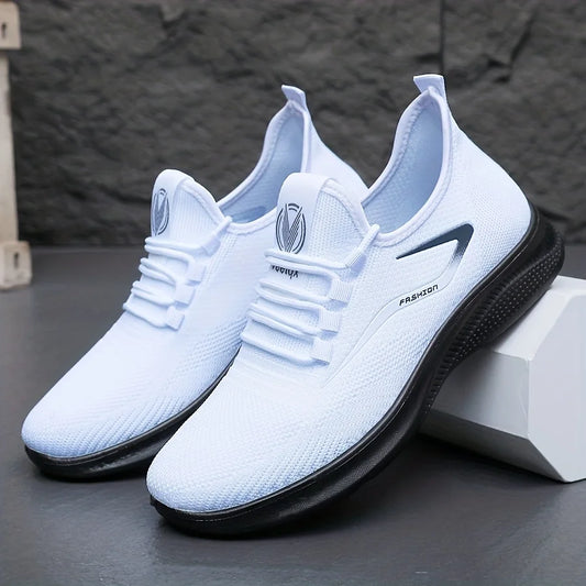 Baskets légères et respirantes en tricot pour hommes, chaussures d'entraînement antidérapantes pour la course à pied, basket-ball, chaussures de sport noires et blanches, semelle en PU