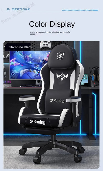 Ergonomic Gaming Chair with Latex Seat Cushion, Adjustable Backrest, Dual Headrest, 4D Pneumatic Lift, Office Computer Chair