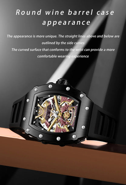 ONOLA Luxury Men's Automatic Mechanical Watch Waterproof Watch Luminous Barrel Shape Military Sports Wristwatch Men's Watch