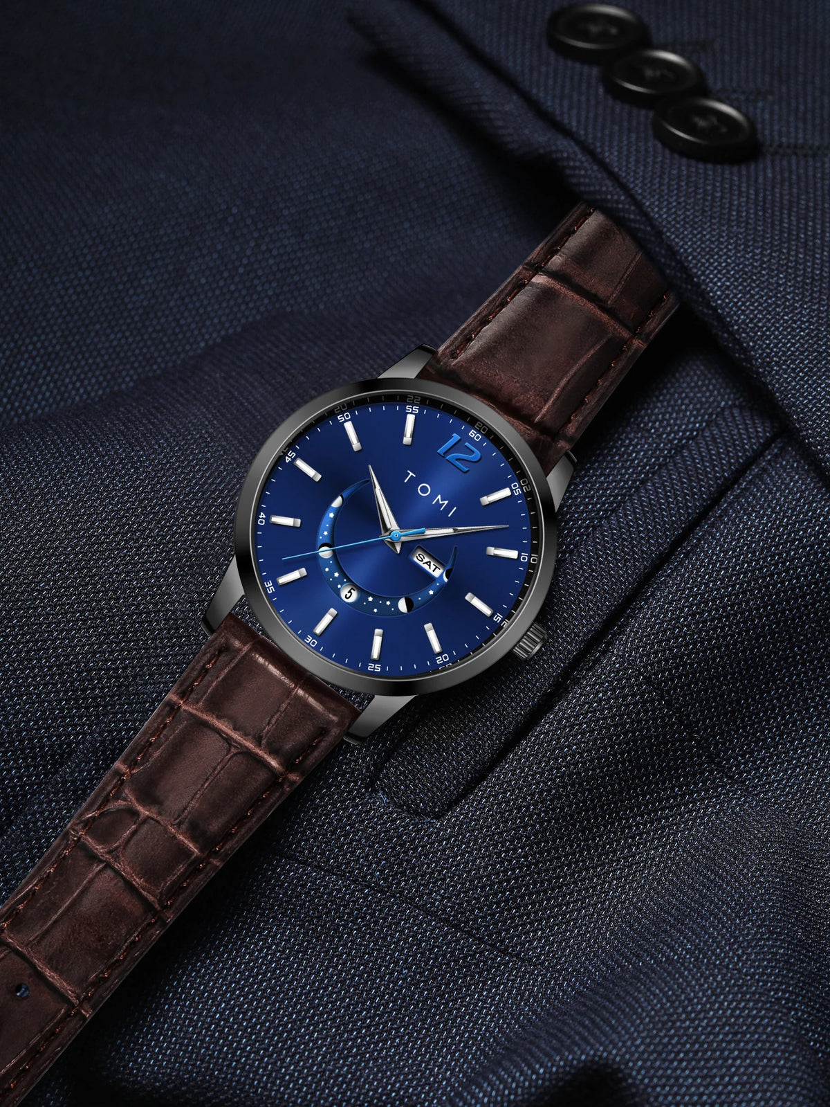 Orologio al quarzo TOMI, dallo stile elegante e professionale, con cinturino in pelle, cassa in lega e quadrante con lancette – Design di alta gamma, idea regalo per uomo