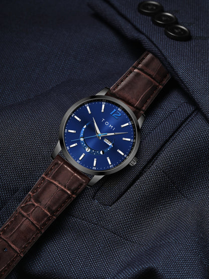 Orologio al quarzo TOMI, dallo stile elegante e professionale, con cinturino in pelle, cassa in lega e quadrante con lancette – Design di alta gamma, idea regalo per uomo
