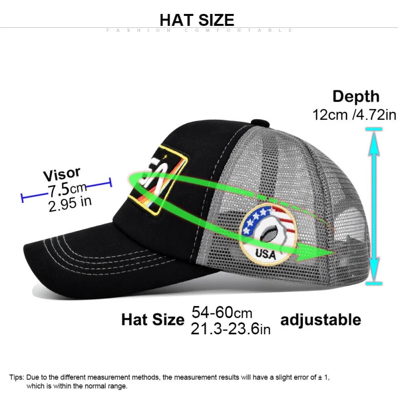 Wysokiej jakości czapka baseballowa 3D z haftem NASA, letnia czapka z siateczki w stylu color block, męska i damska czapka typu duckbill do noszenia na co dzień na świeżym powietrzu