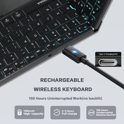Jomaa hintergrundbeleuchtete klappbare Full-Size-Tastatur Bluetooth+USB, kabellose Tastatur mit Touchpad und Ziffernblock für Laptop Windows