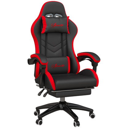 Vinsetto Ergonomic Reclining Gaming Chair 135°, PU Leather Racing Gamer Chair with Lumbar Support, Adjustable Height, Headrest and Retractable Footrest, for Office, Study, Black and Red
