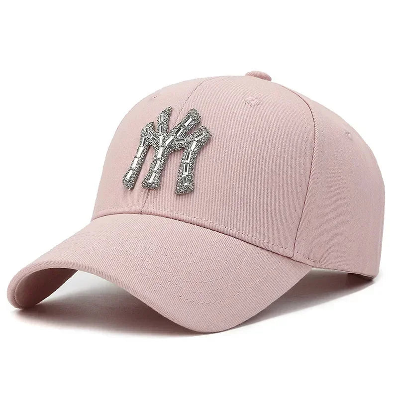 Boné com Brilhantes MY para Mulher, Primavera e Outono, Estilo Urbano Casual para Exterior, Pala Curva, Versátil e Elegante, com Proteção Solar