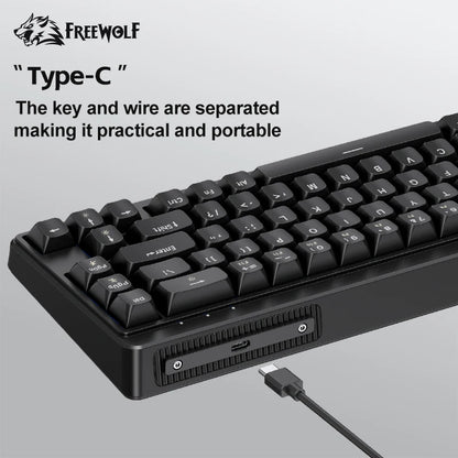 FREEWOLF M68SE 68 key wired mini keyboard, designed ergonomically, Dazzling lights And compatible with multiple systems