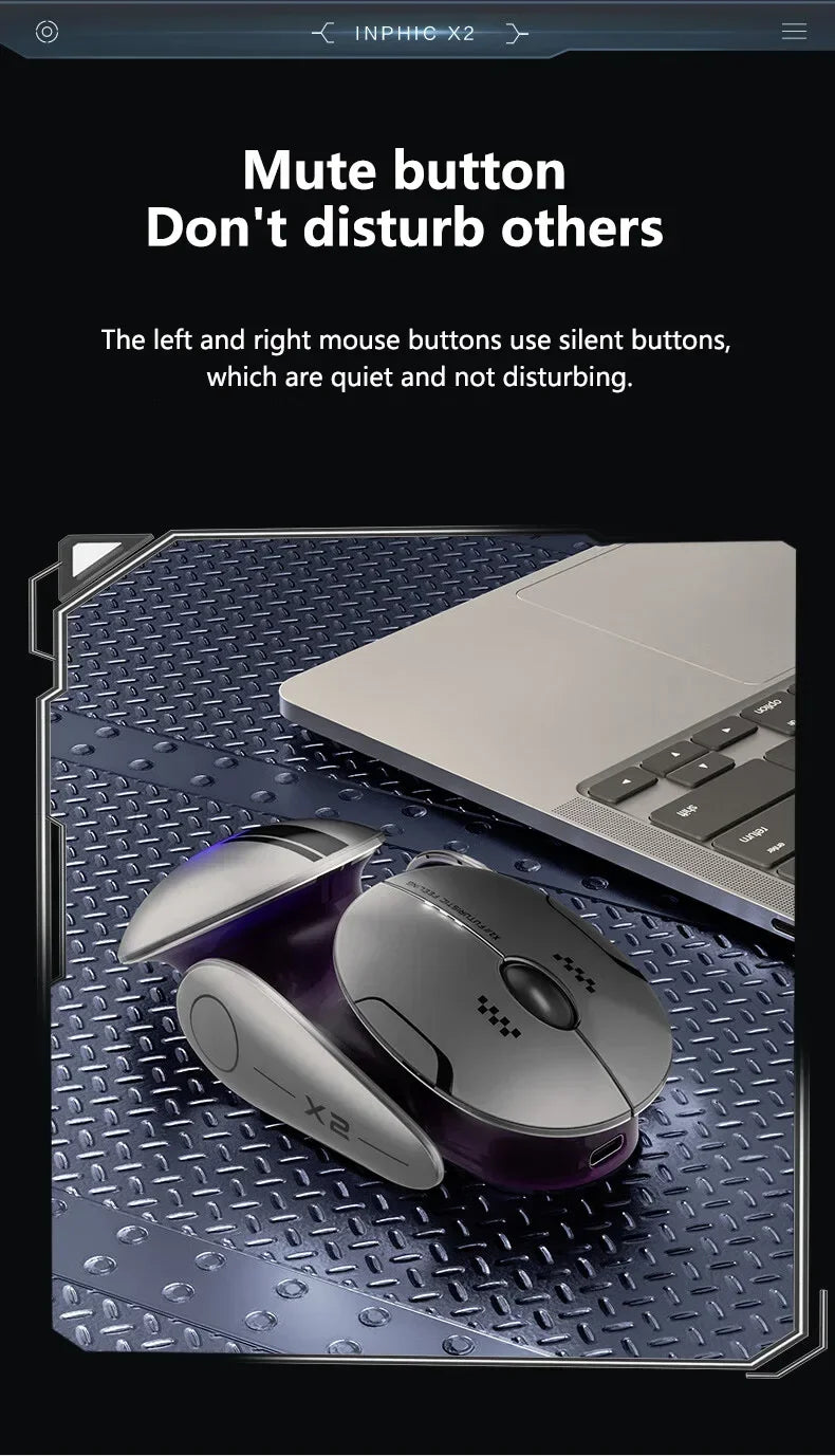 Inphic X2 Tri-Mode Metal Bluetooth Wireless Mouse Silent Rechargeable E-Sports Backlight Gaming PC Laptops Accessories Gift