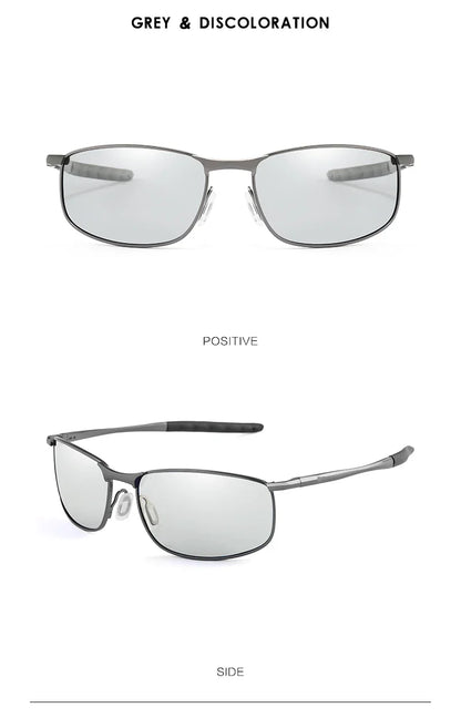 Photochromic Men Polarized Sunglasses Male Metal Square Glasses Driving Sun Glasses UV400 Outdoor Sports Cycling Goggles