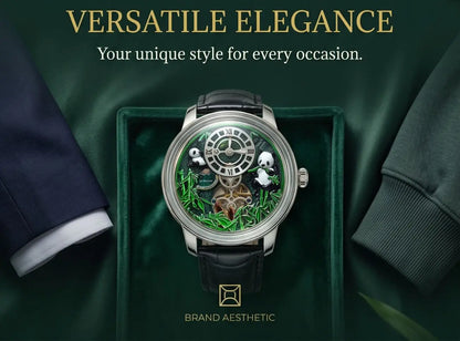 MechJazz Luxury Artisan Panda Dial Mechanical Watch, Skeleton Automatic Movement, Cowhide Leather Strap, Men's Wristwatch