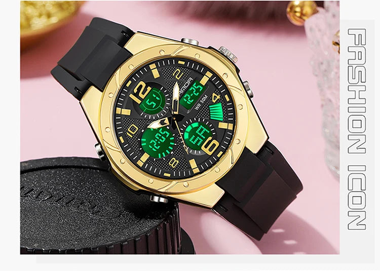 SANDA Top Brand New Lady Luxury Ms LED Digital Sport Watch Leisure Fashion Quartz Watch Women Girl Military 50M Waterproof Watch