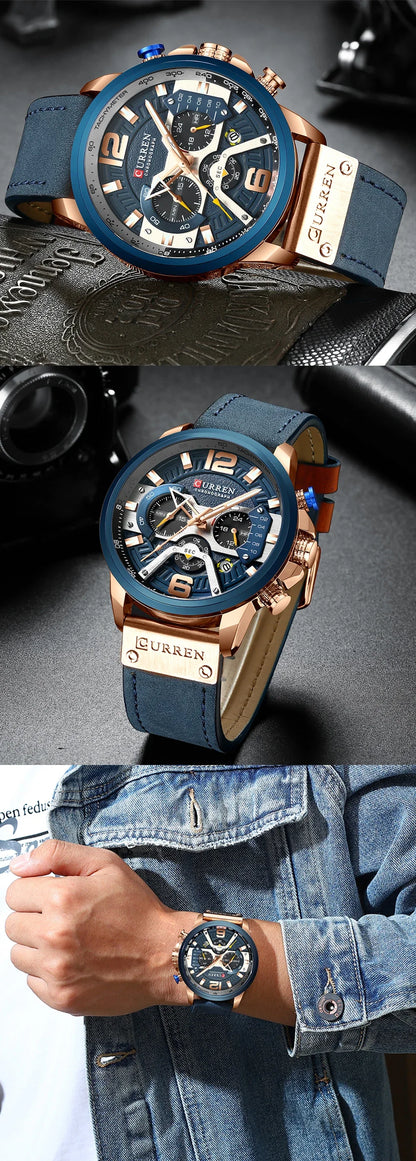 CURREN 8329 Men’s Watch – Casual sporty style, military-inspired design, leather strap, trendy chronograph, luxury watch from a leading brand