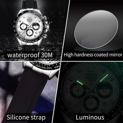 OLEVS Luxury Brand Quartz Watch for Men Waterproof Luminous Moon Phase Hour Men's Watch Chronograph Sport Wristwatch Moonswatch